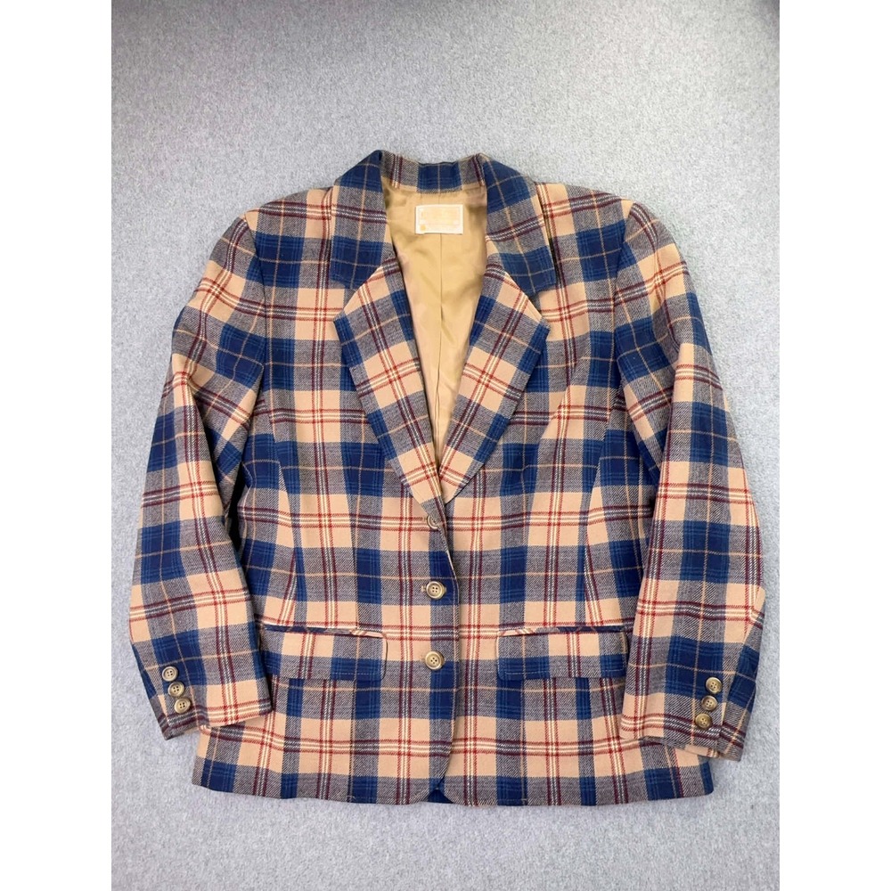 VTG 60s Pendleton Blazer Womens Small Multi Plaid Wool Jacket Made USA Academia